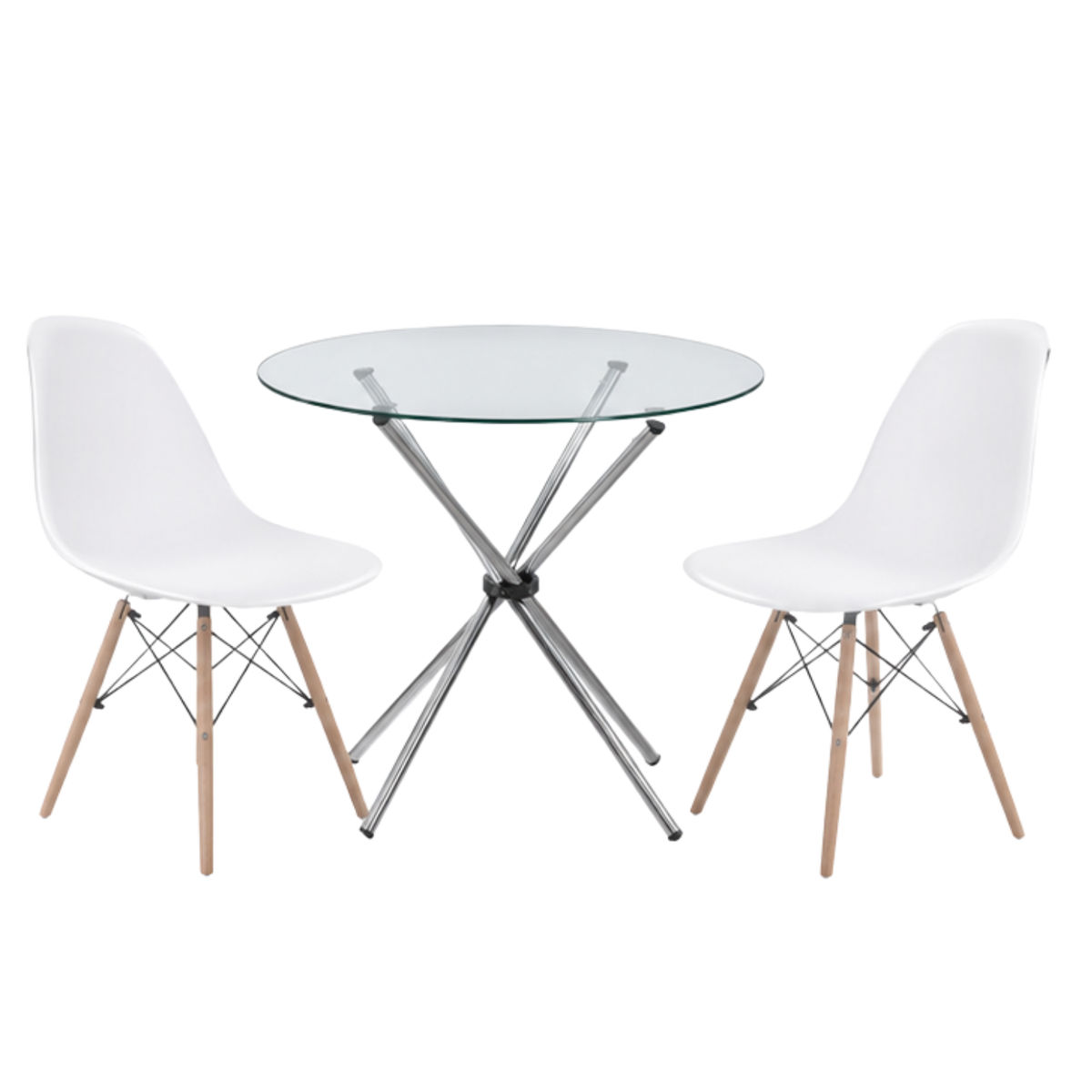 Modern Glass Dining Set with 2 White Chairs