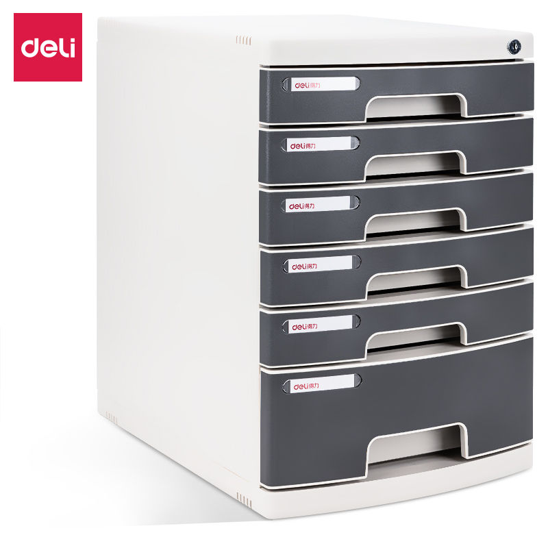 Deli File Cabinet Front Lock 6 Drawers 395X302X432mm Light Grey