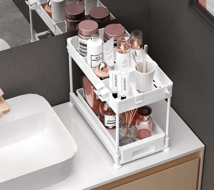 2 Tier Sliding storage organiser - white