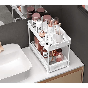 2 Tier Sliding storage organiser - white