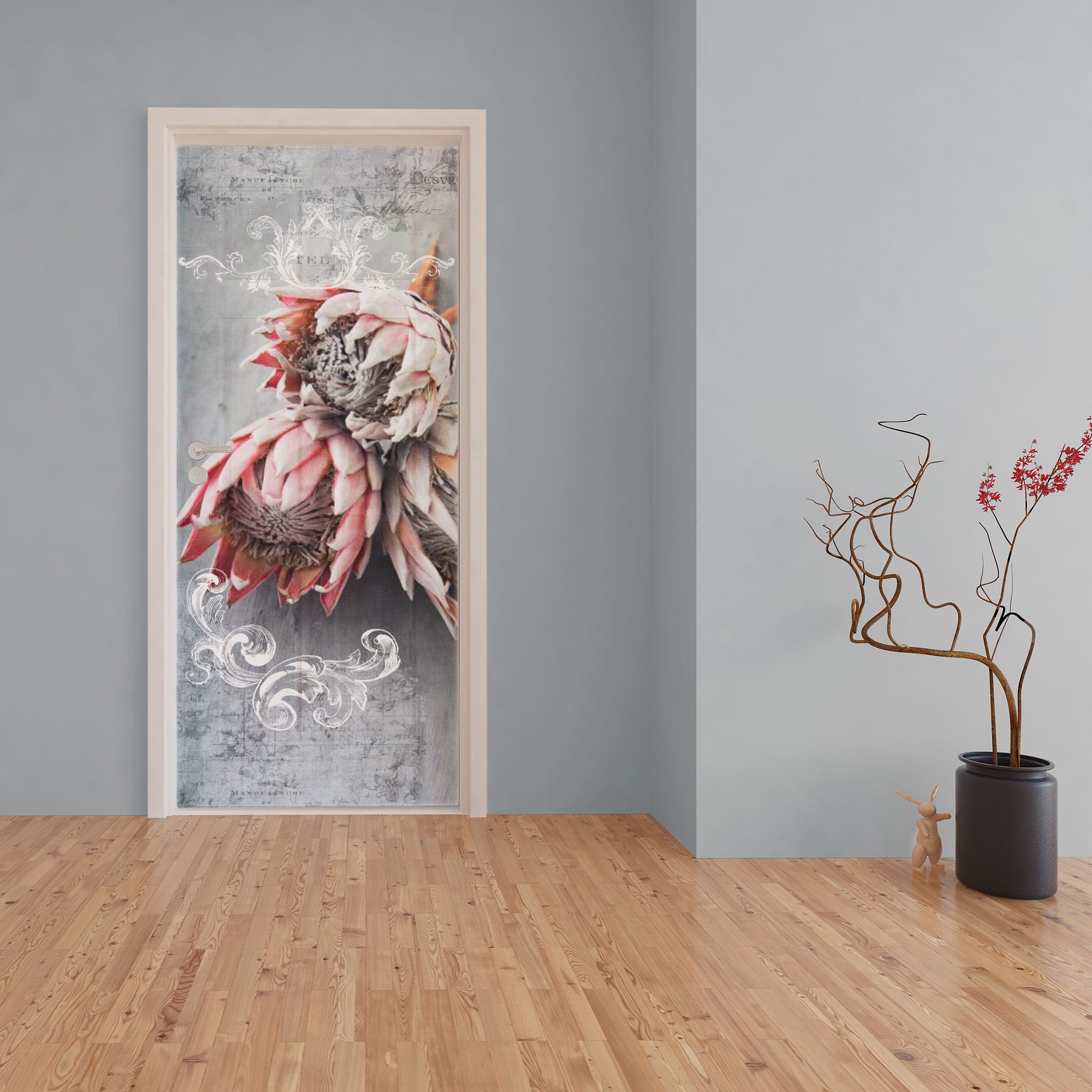 Decoupage Transfers - Pink Proteas on Grey - Door | LEROY MERLIN South ...