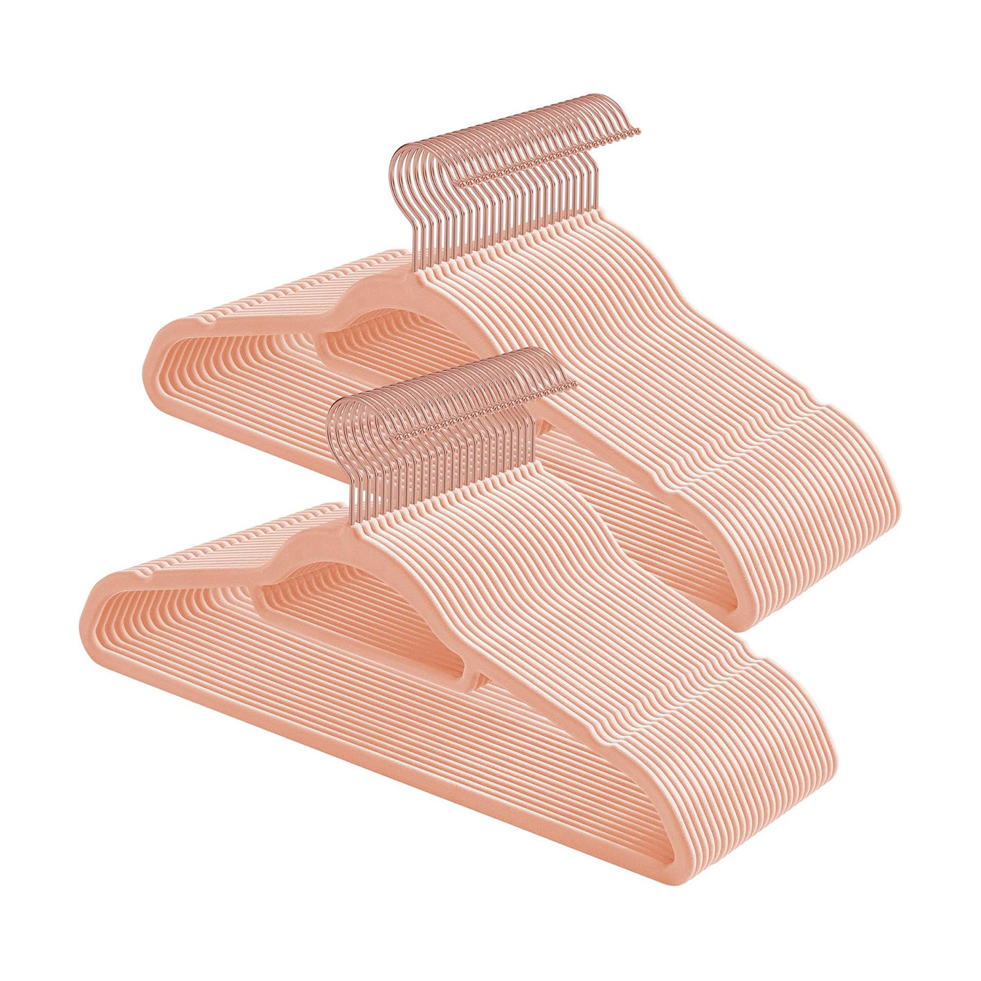 LASA 50-PACK NON-SLIP VELVET HANGERS, TIE BAR, 360 SWIVEL HOOK, PINK