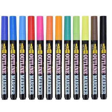 12 Outline Colour Marker Pens 1.0mm Fine Tip Art Craft Scrapbook Projects