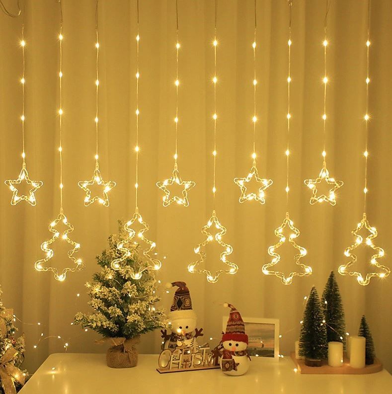 3M Star & Christmas Tree LED Fairy Curtain Light White With Tail Plug Extension 8 Modes - ZYF-30