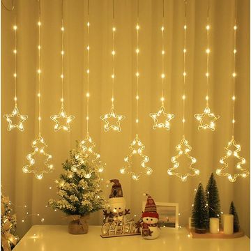 3M Star & Christmas Tree LED Fairy Curtain Light White With Tail Plug Extension 8 Modes - ZYF-30
