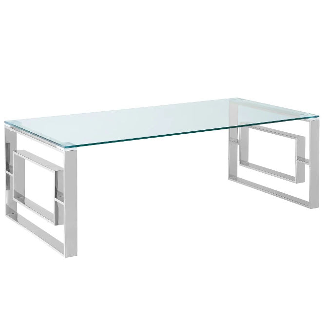Italia Glass Coffee Table With Geometric Metal Base