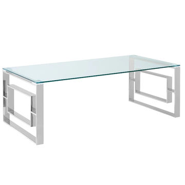 Italia Glass Coffee Table With Geometric Metal Base
