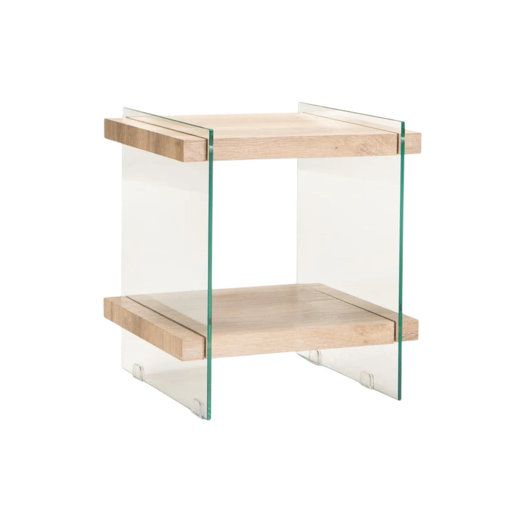 Vividitto - Juju 45x45cm 8MM Glass Side Table - Oak