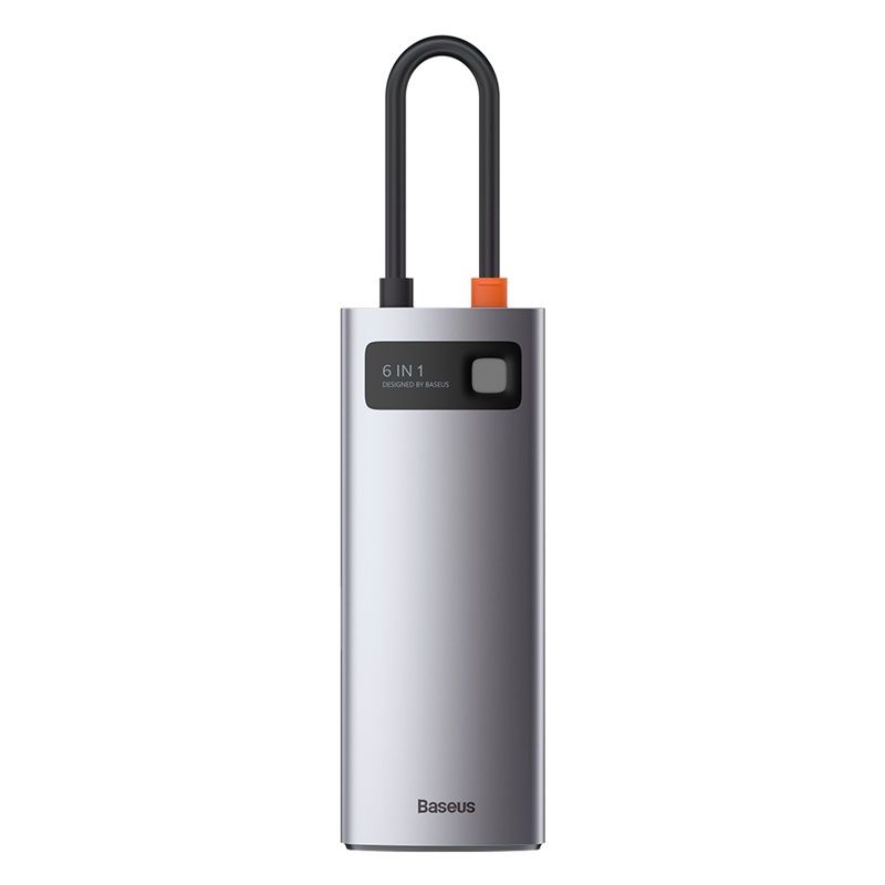 Baseus Metal Gleam Series 6 in 1 Multifunctional HDMI and RJ45 Type C Hub - Silver