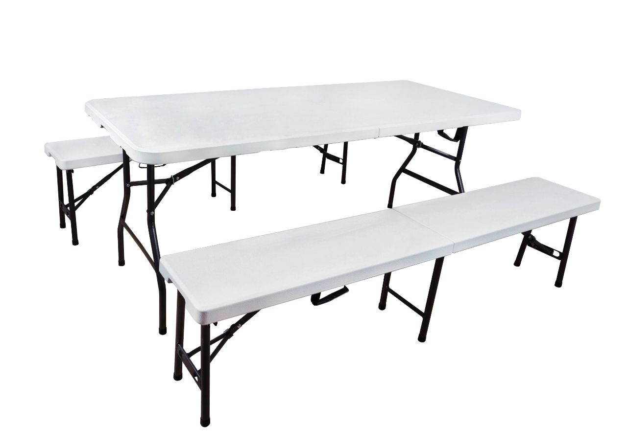 180 CM FOLDING TABLE AND 183 CM BENCH SET FOR INDOOR/OUTDOOR SPACES