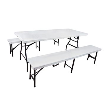 180 CM FOLDING TABLE AND 183 CM BENCH SET FOR INDOOR/OUTDOOR SPACES