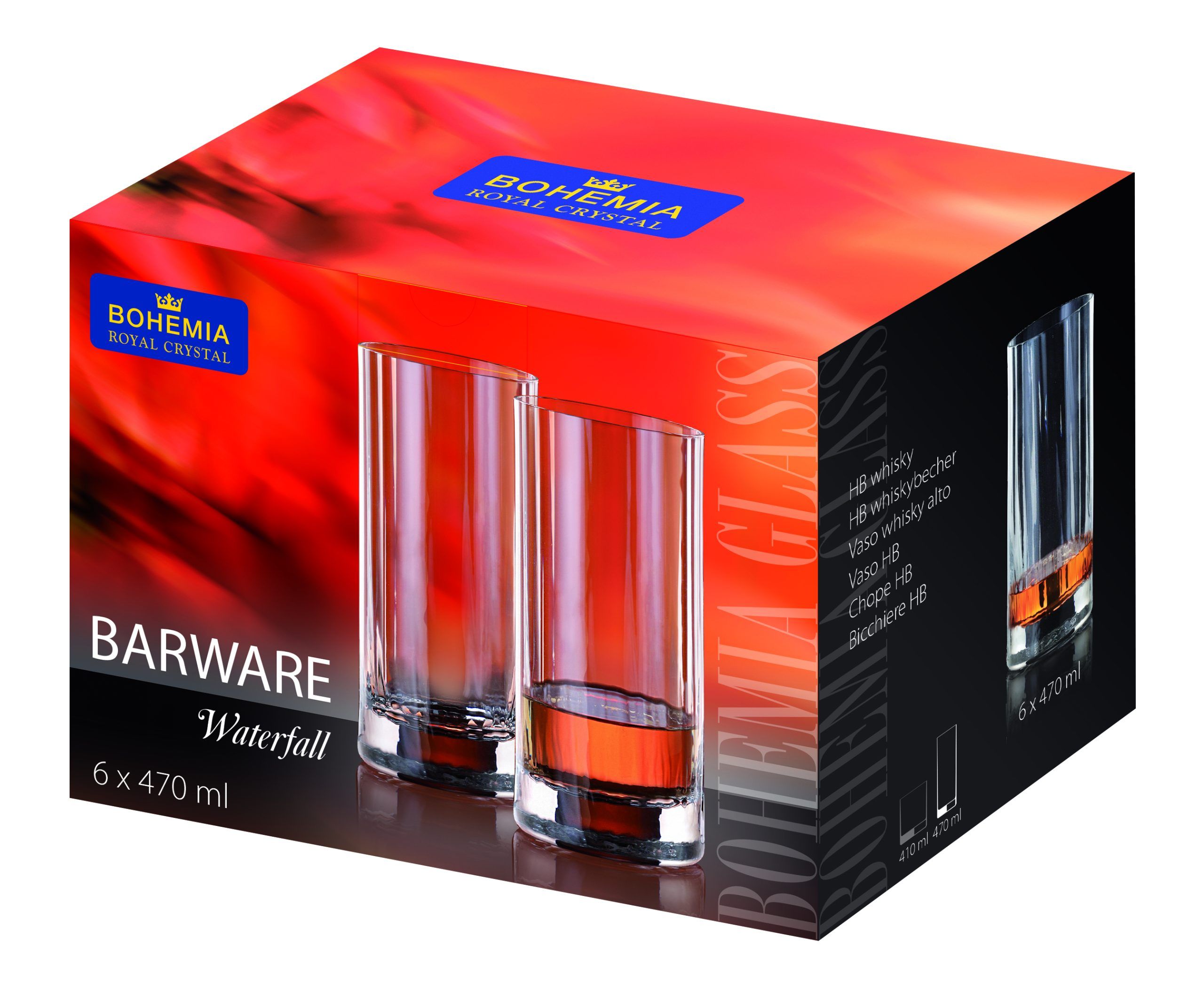 Bohemia Crystal Waterfall Hi-Ball Glasses 470ml 6pk