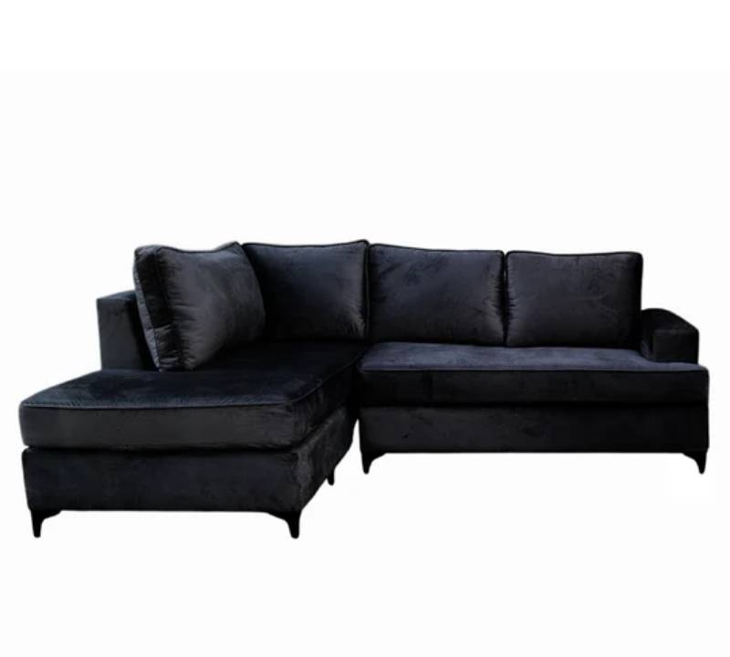 Nu Dekor - 3 Seater L-Shape Velvet Couch - Black