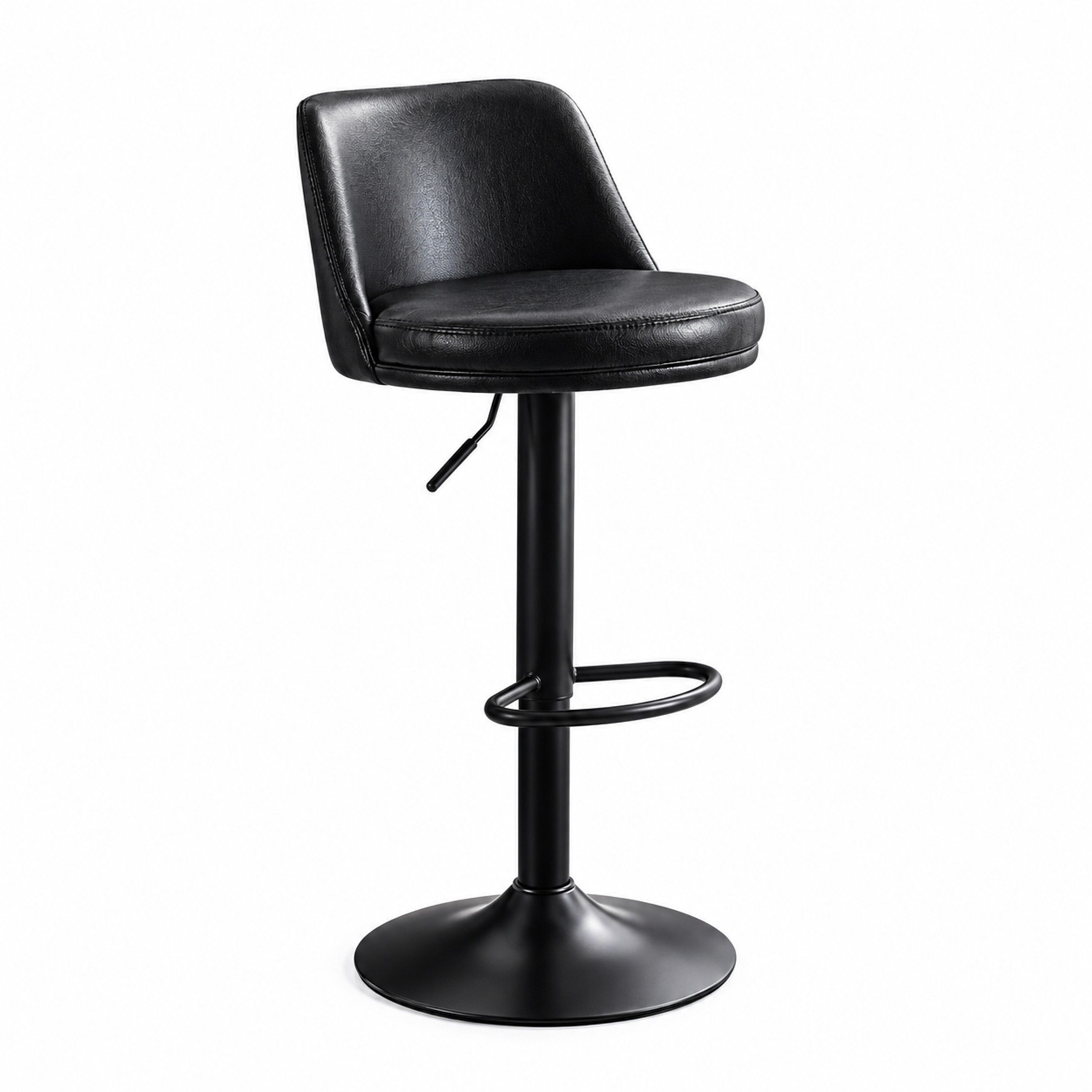 Madiega Furniture - Sleek Black Faux Leather Adjustable Swivel Bar Stool with Low Backrest & Matte Black Base