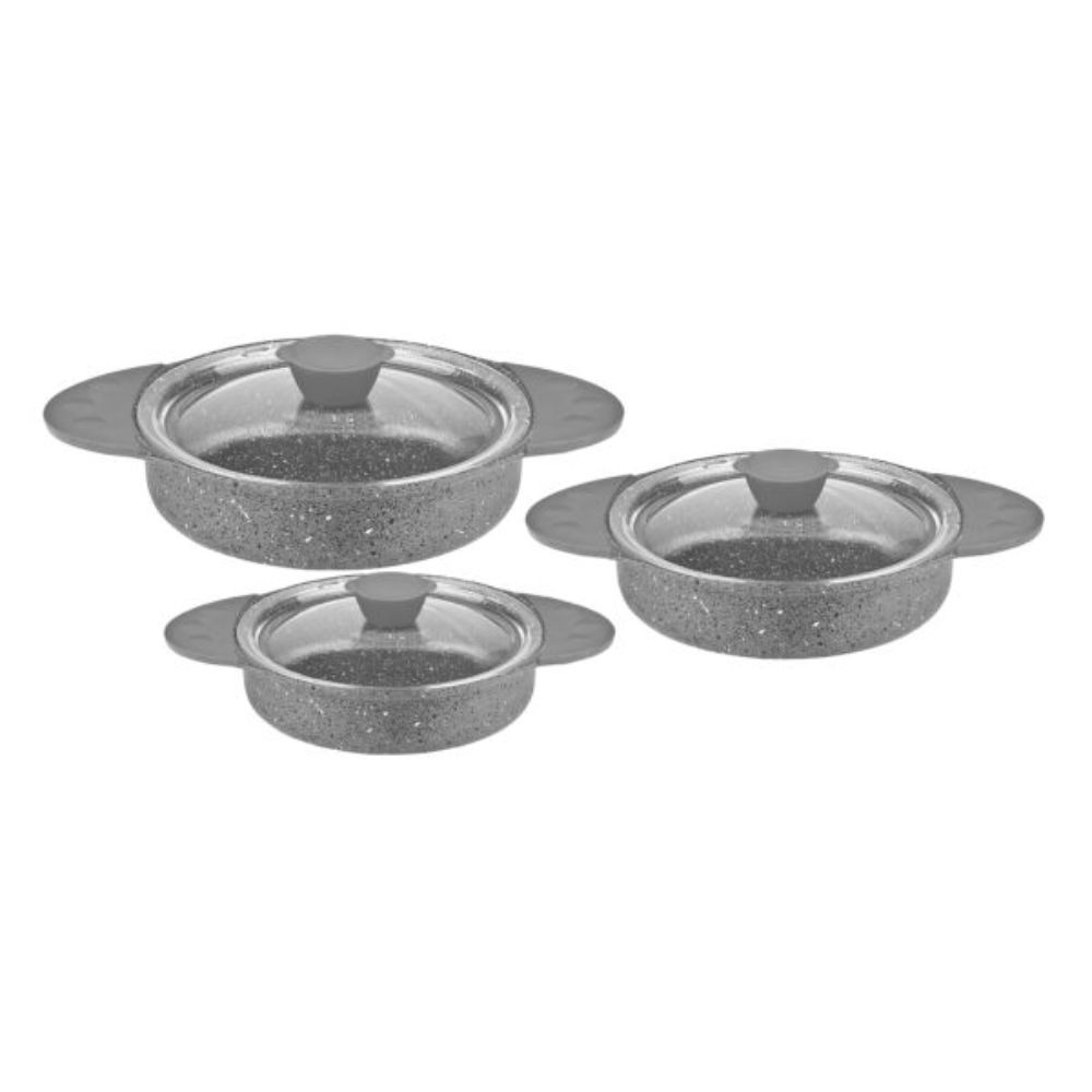 OMS Cast Granite Sahan 6-Piece Cookware Set – Grey Non-Stick Granite Pots
