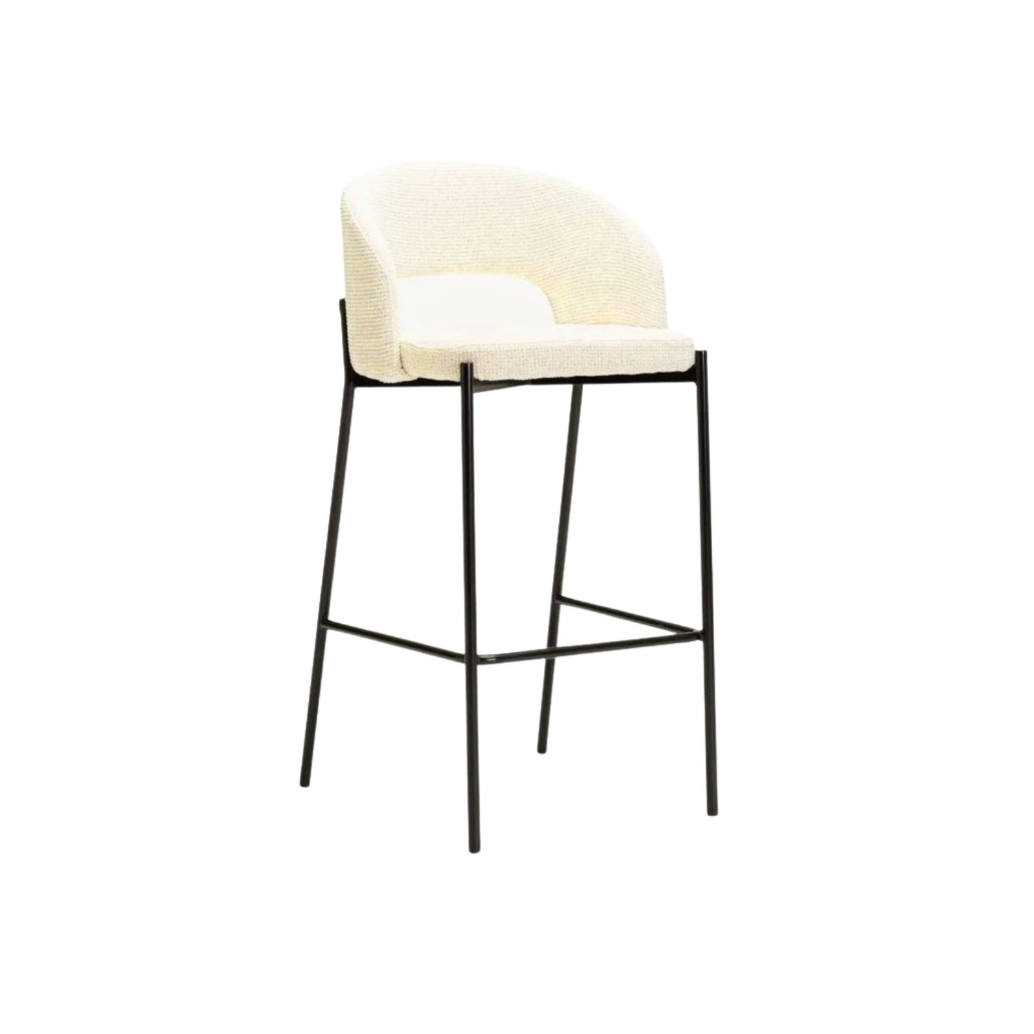 Textured Fabric Bar Stool with Footrest - Cream