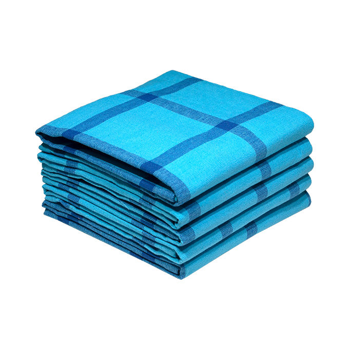 Multipurpose, Easy Fit, Absorbent Kitchen Towel- Design 2138 - 054x072cms - (05 Pc Pack) - Big Checks - Blue Atoll