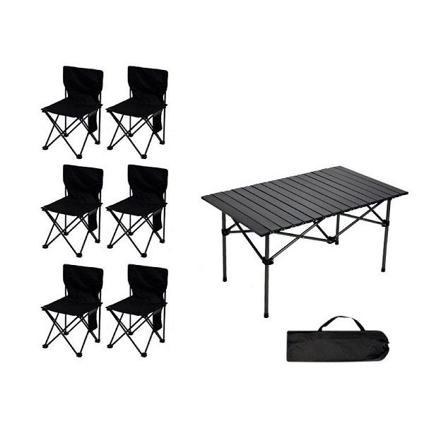 JG20375672 Outdoor Foldable Table With 6 Chairs Camping Set 120cm x 55cm x 50cm