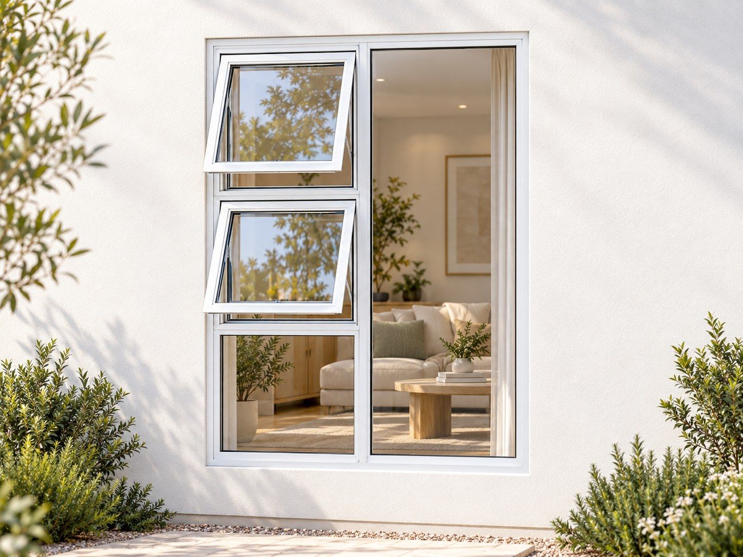 Kenzo Premium Top-Hung Aluminium Window - White, 1200 1800 mm, Left Two Openers with Fixed Lower and Side Panes, Clear Glass