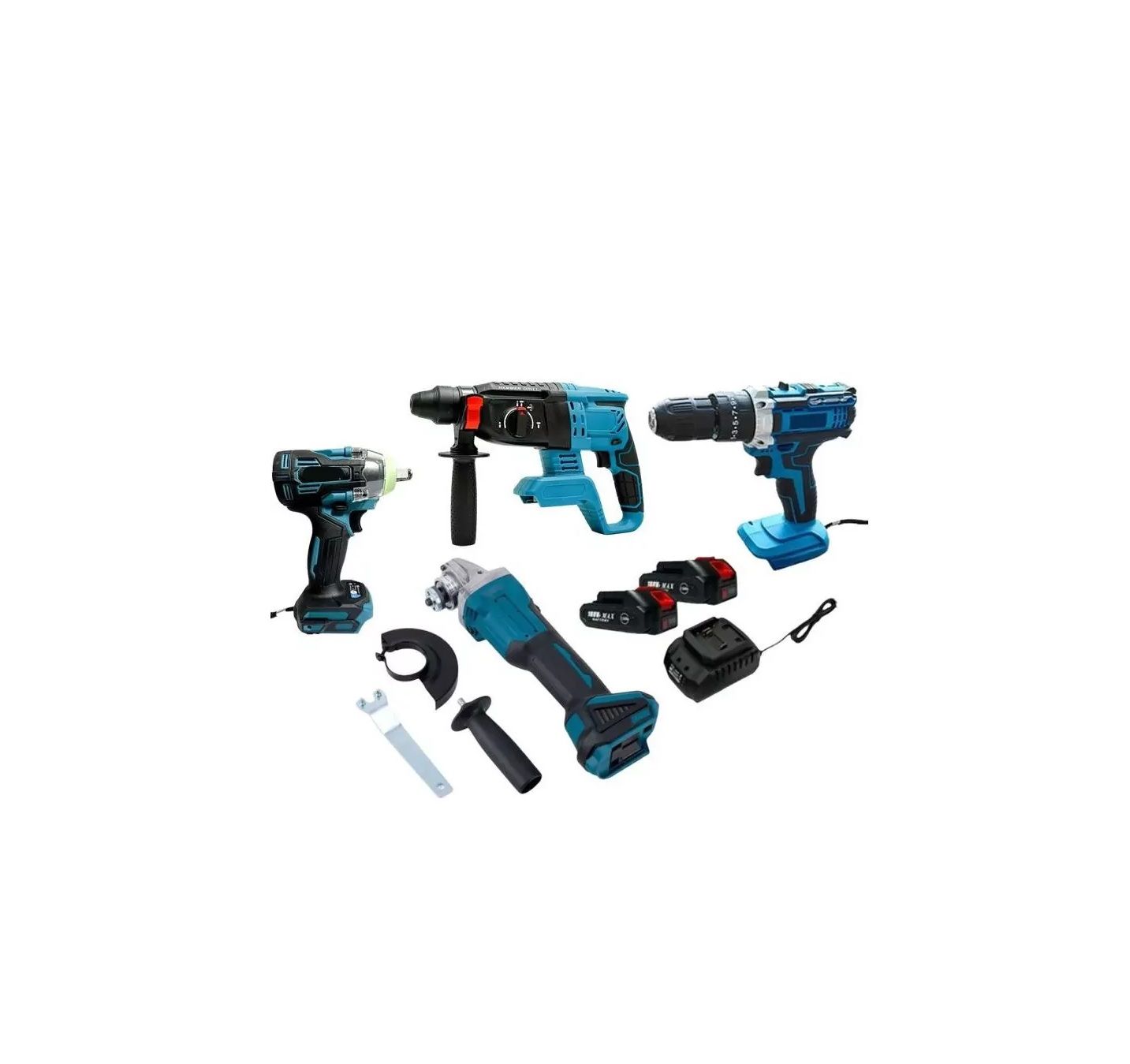 XF0818 Set Of Impact Wrench,Angle Grinder,Hammer Drill, Electric Drill With 2 48V Batteries