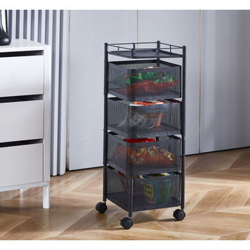 4-Tier Square Mesh Storage Trolley with Swivel Baskets