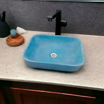 Blue Concave Rectangle Concrete Basin 52x40x13cm