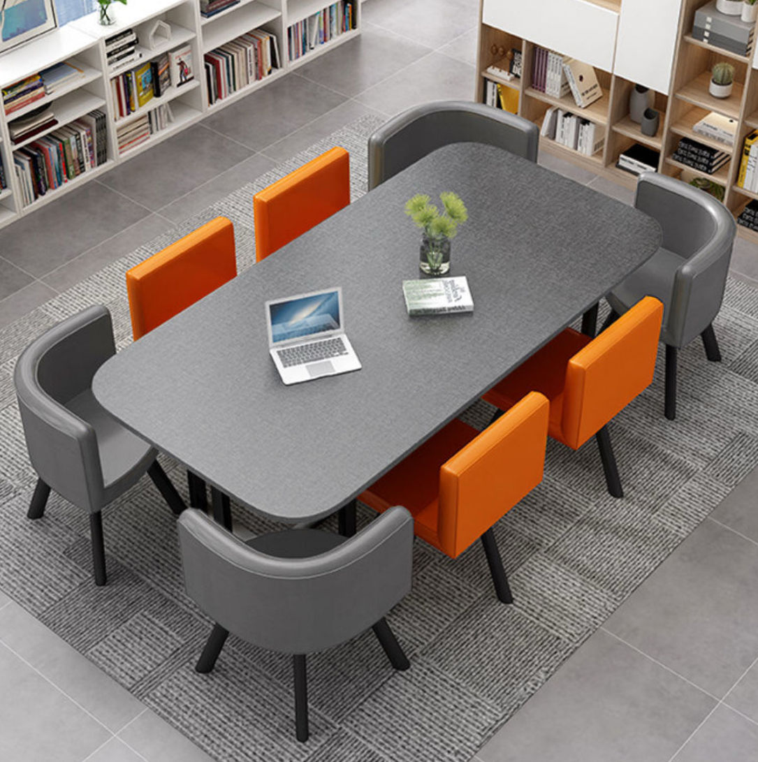 Nordic Style (MDF) Dining Table Set 9PC  (GRAY&ORANGE)