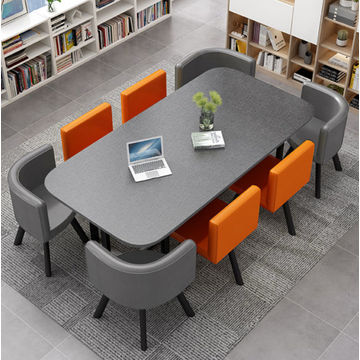 Nordic Style (MDF) Dining Table Set 9PC  (GRAY&ORANGE)