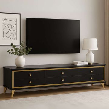 Madiega Furniture - Black Gloss TV Stand With Gold Accents