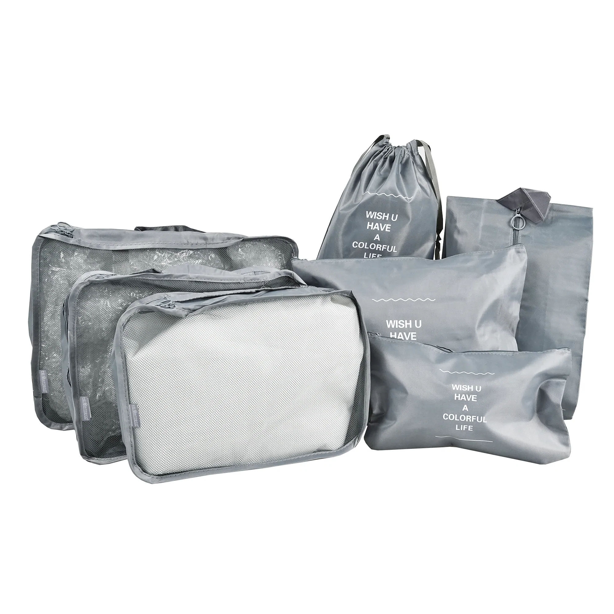 7PCs Travel Luggage Clothing Packing Bags Set- Grey