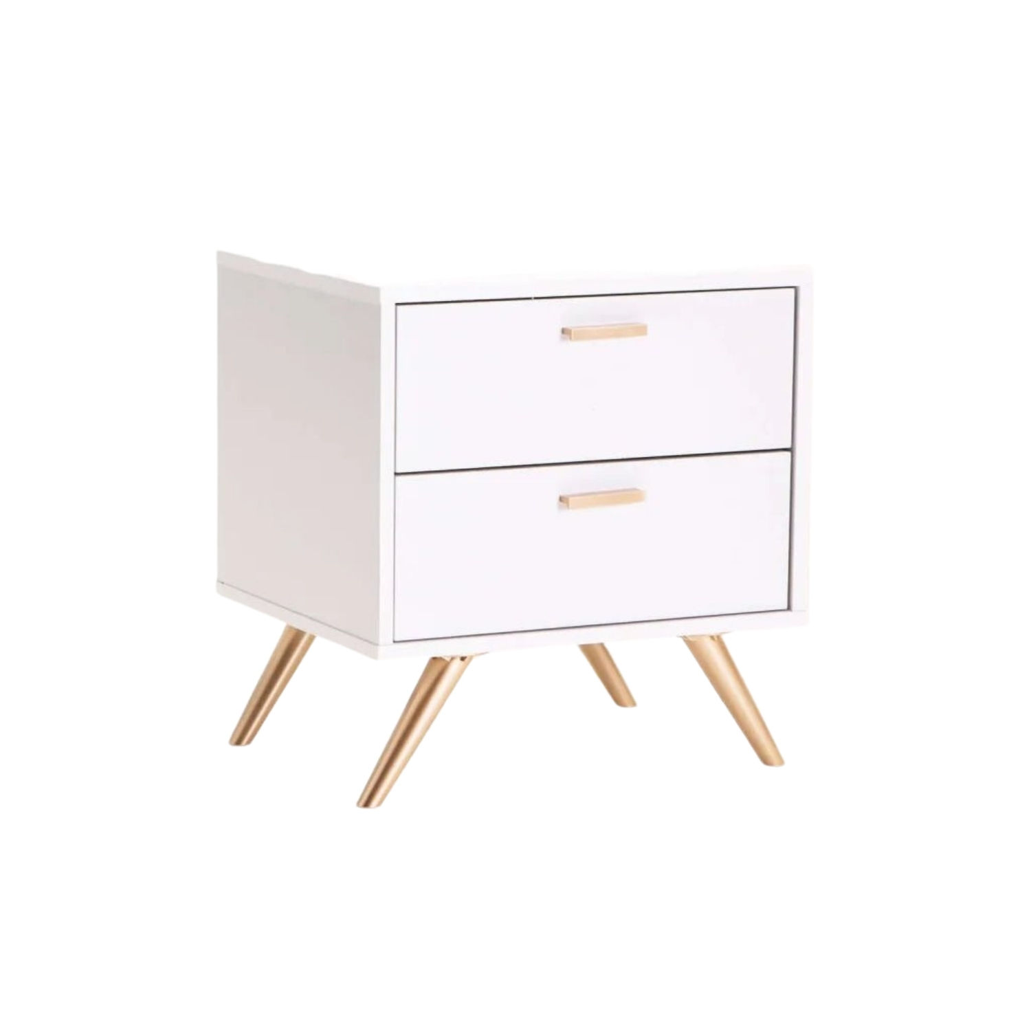 2 Drawer Bedside Pedestal Table with Tapered Legs - White
