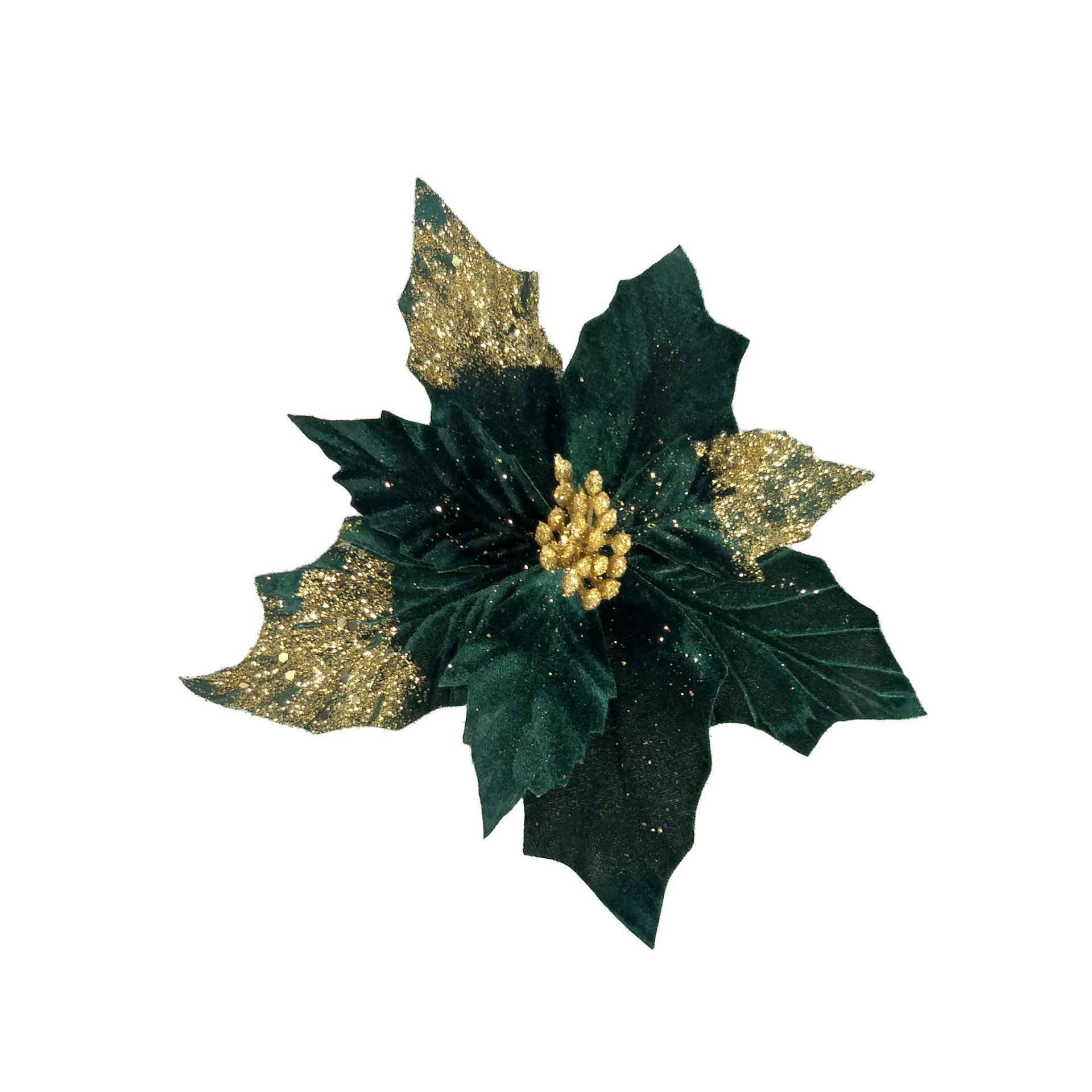 EMERALD AND GLITTER POINSETTIA 26CM