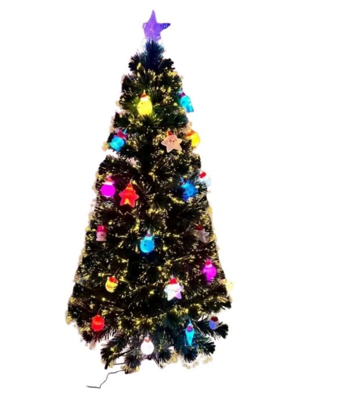 Pre-Lit Artificial Christmas Tree with LED Lights, 120 cm, Multi-Coloured Ornaments and Star Topper