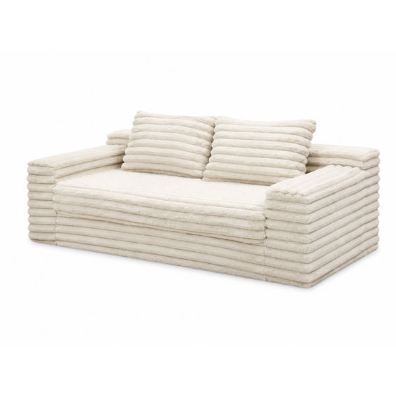 Danny Home Compressed Plush Ribbed Sofa – Ivory 2-Seater Lounge Couch