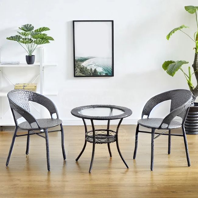 QandAHome-3 Piece Rattan & Wicker Patio Furniture Set
