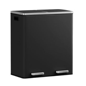 60L Black Kitchen Bin – Dual Compartments, Hands-Free Pedal & Soft Close