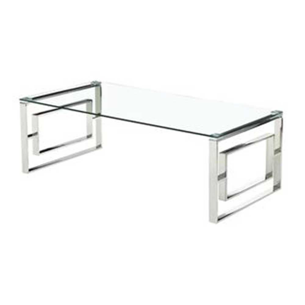 Ivanna Glass Coffee Table With Geometric Metal Base
