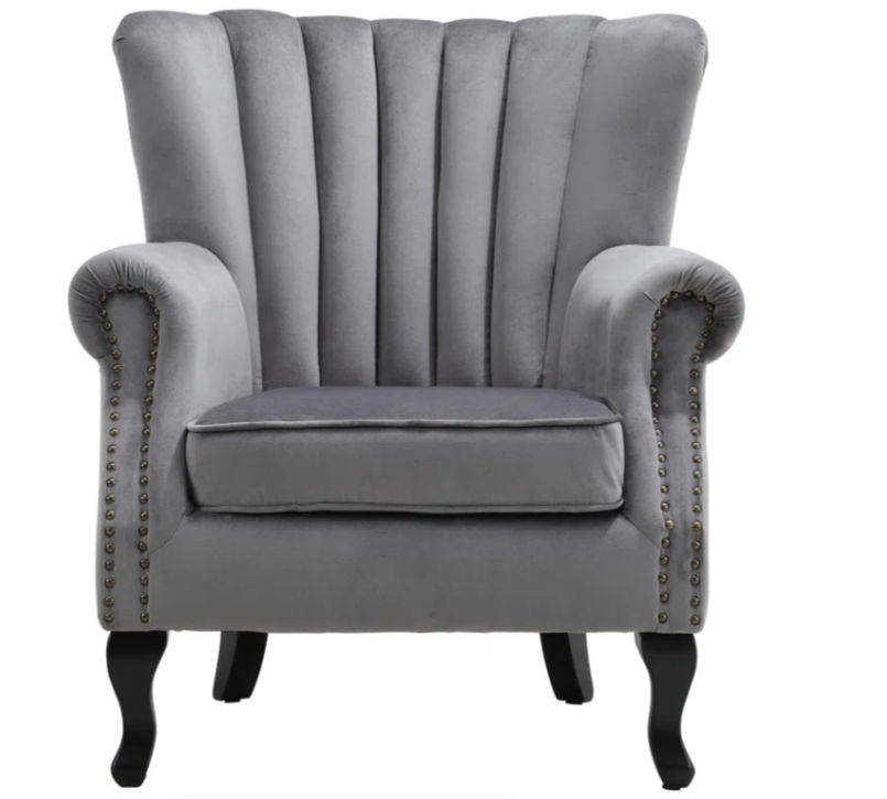 Taimor Wing Back Velvet Armchair - Grey