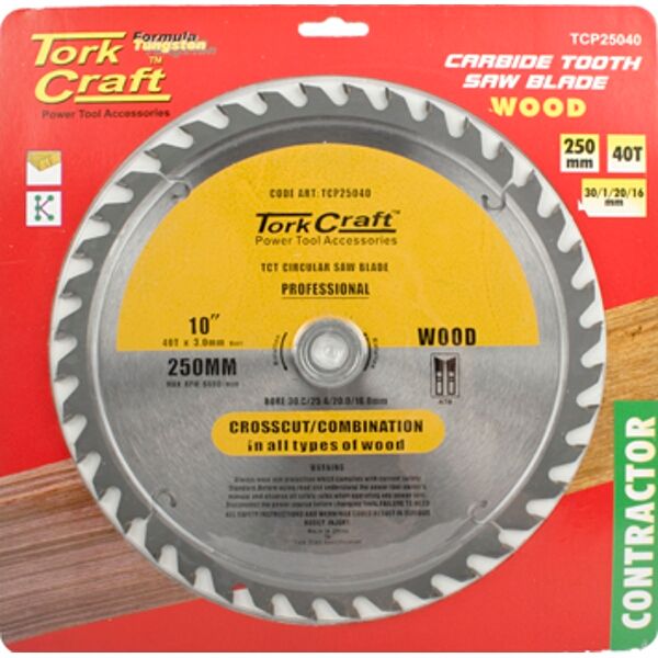Blade Contractor 250 X 40T 30/1/20/16 Circular Saw Tct