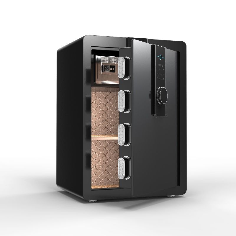 Steel 60cm High Biometric Fingerprint Safety Box Alarmed Vertical LCD Touch Screen -Matte Black