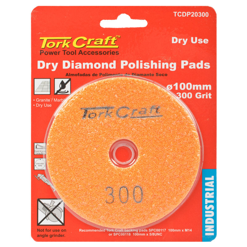 Tork Craft - 100mm Diamond Polishing Pad 300 Grit Dry Use