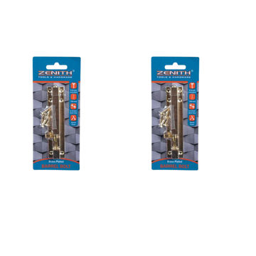 Barrel-bolt+screws brass 100mm zenith 2 pack