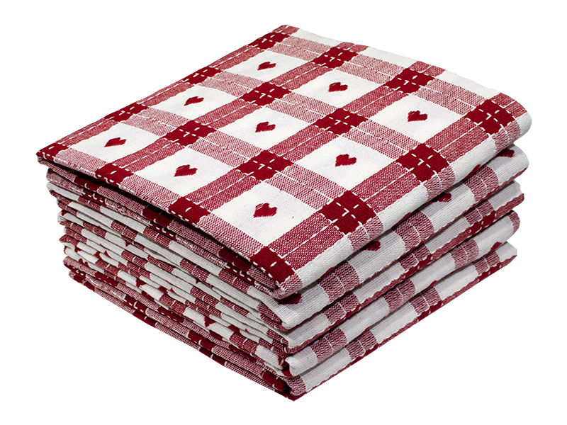 Bunty's Kitchen Towel - Design 2679 - 047x063cms - (05 Pc Pack) - Hearts - Racing Red