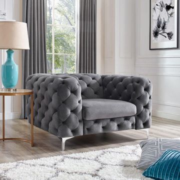 Modern Grey Chesterfield 1 seater Sofa - Ocean Blue