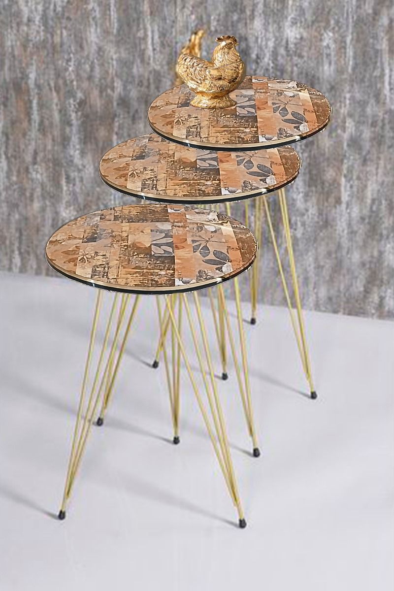 Luxurious Modern 3 Piece Round Nesting Side/End Table Set with Metal Legs