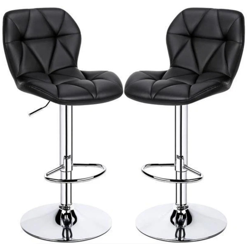 Modern Adjustable Bar Stool - PU Leather and Chrome Base- Black 2 Pack