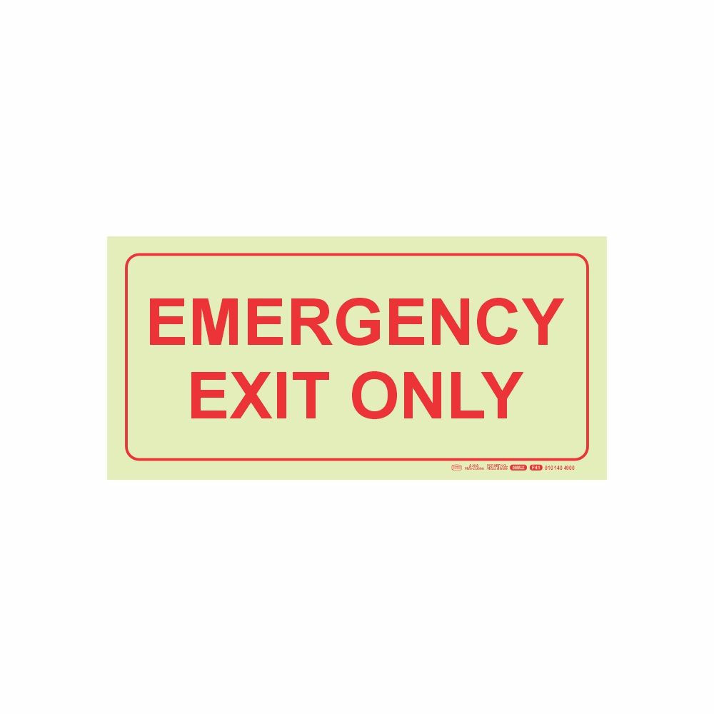 Photoluminescent 190mm Safety Sign F41 Emergency Exit Only