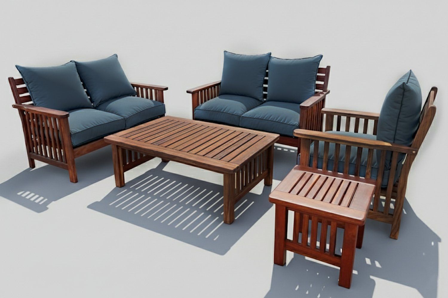 Zambezi Teak Lounge Set 5-Piece 5-Seater x1 1-Seater 2 Two-Seater Sofas Coffee Table Side Table (Charcoal Cushions)