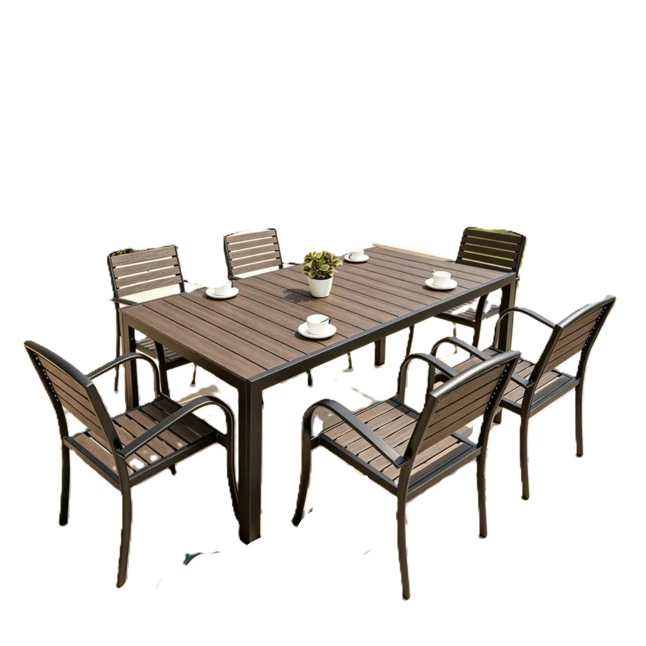 LBM FURN- 6 Seater Aluminium & Wood Look Sinning Set