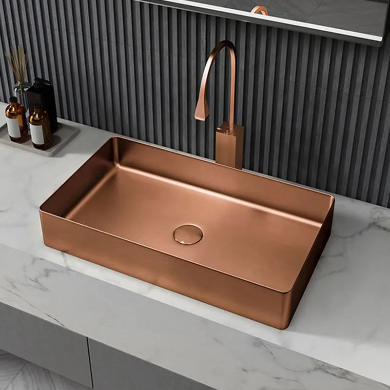 Cora Gold Vessel Sink Rectangular Stainless Steel-Rose Gold